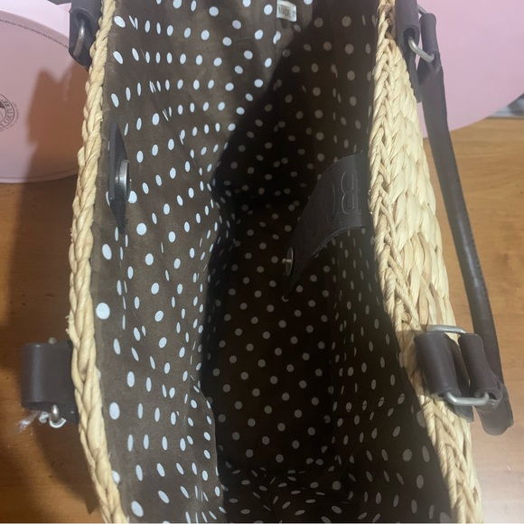 Borghese Straw Jute Shoulder Bag with Brown and White Polka Dot Lining NWT - Picture 7 of 8